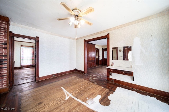 238 Whitney St, Conneaut, OH 44030 - spare room with wood-type flooring, ceiling fan, and ornamental molding