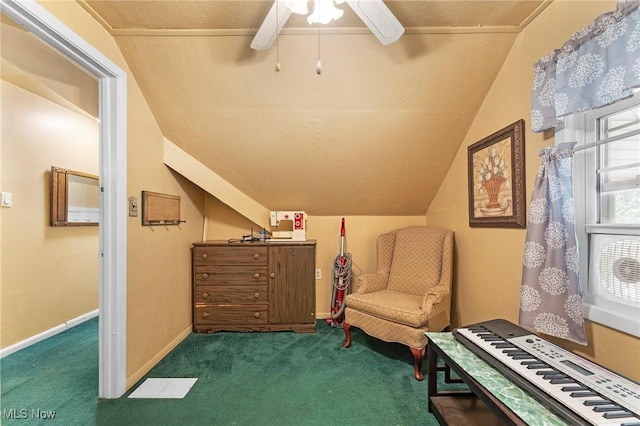 4843 Summer Ln, Brooklyn, OH 44144 - sitting room featuring lofted ceiling, ceiling fan, and carpet flooring
