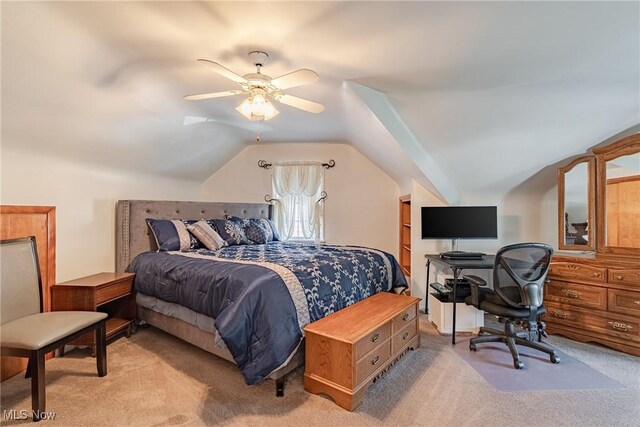 29511 Grand Blvd, Wickliffe, OH 44092 - bedroom featuring carpet flooring, vaulted ceiling, ceiling fan, and a desk