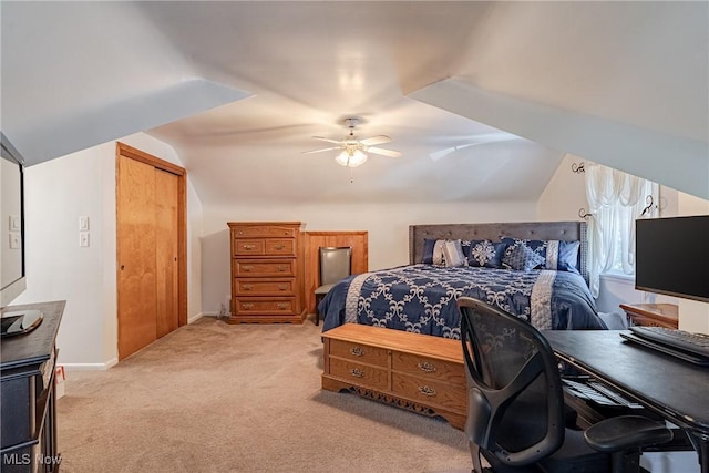 29511 Grand Blvd, Wickliffe, OH 44092 - bedroom with lofted ceiling, light colored carpet, a ceiling fan, and a closet