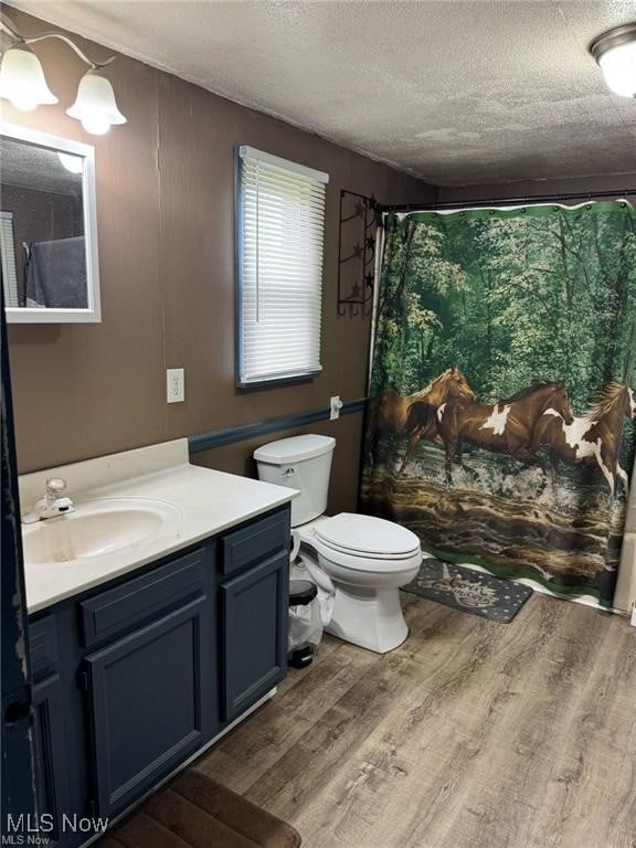 10097 March Rd NE, East Rochester, OH 44625 - full bathroom with vanity, wood finished floors, a textured ceiling, and a shower with curtain