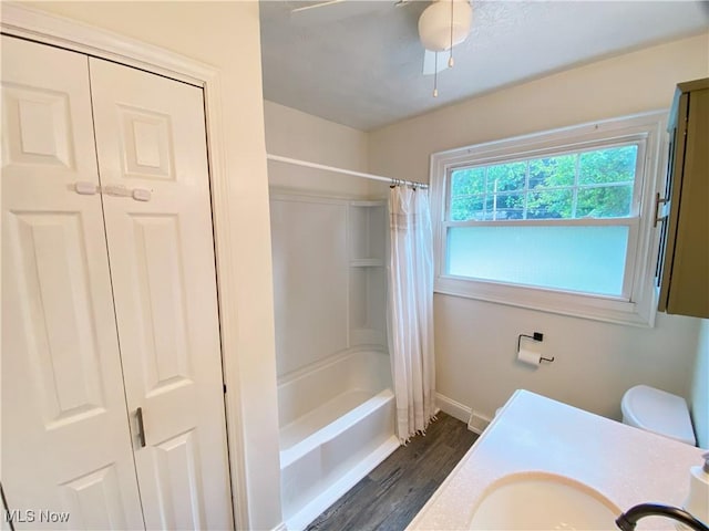 123 Prentiss St, Munroe Falls, OH 44262 - bathroom with shower / bath combination with curtain, wood finished floors, and vanity