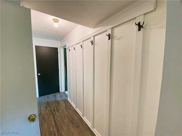 123 Prentiss St, Munroe Falls, OH 44262 - mudroom featuring dark wood-type flooring and a textured ceiling
