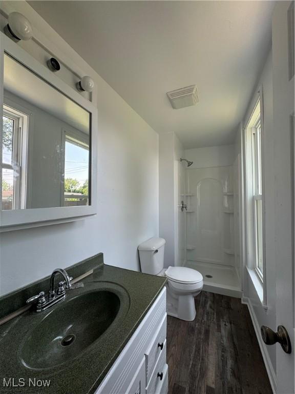 358 N 8th St, Coshocton, OH 43812 - bathroom with vanity, a shower, wood finished floors, and plenty of natural light