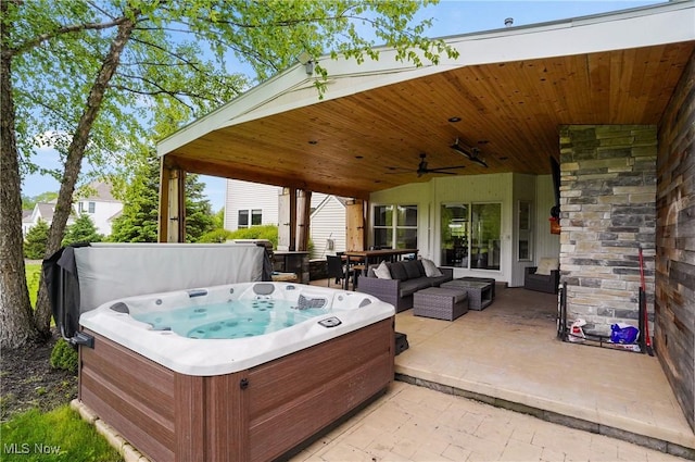 7305 Alexander Rd, Concord, OH 44077 - view of patio with a hot tub, ceiling fan, and an outdoor hangout area
