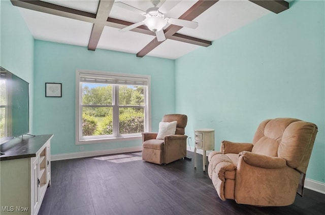 7305 Alexander Rd, Concord, OH 44077 - sitting room with beam ceiling, coffered ceiling, dark wood-style flooring, and ceiling fan
