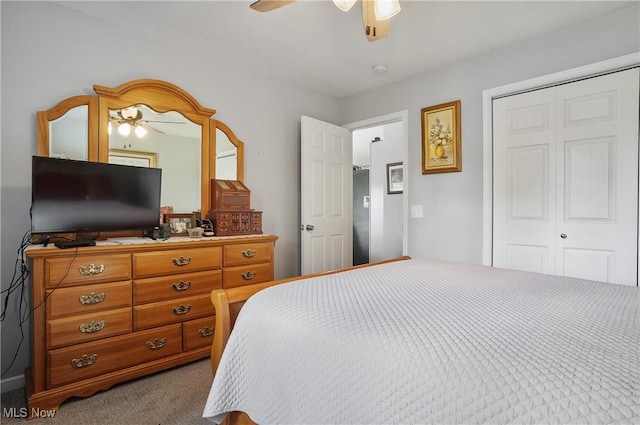 47688 Tomahawk Dr, Negley, OH 44441 - bedroom with a closet, ceiling fan, and carpet flooring