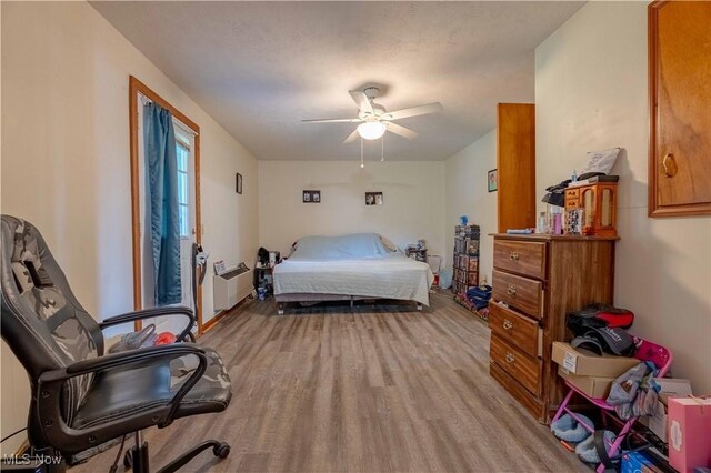1715 High St, Louisville, OH 44641 - bedroom with light wood finished floors and ceiling fan