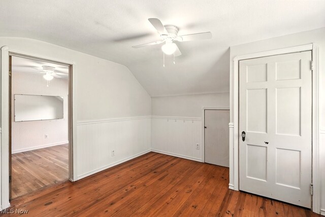 5105 E Sprague Rd, Independence, OH 44131 - bonus room featuring ceiling fan, hardwood / wood-style floors, vaulted ceiling, and a wainscoted wall