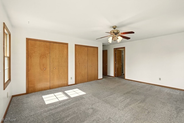 5105 E Sprague Rd, Independence, OH 44131 - unfurnished bedroom featuring two closets, carpet, and ceiling fan