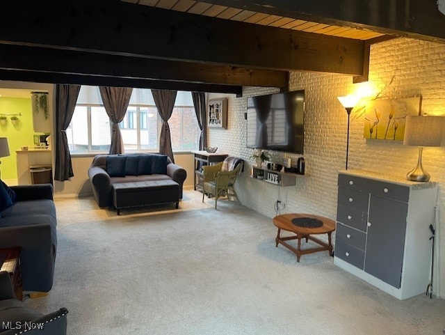 2091 Penguin Ave, Akron, OH 44319 - living area with carpet floors and beam ceiling