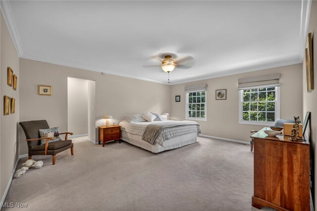 561 Willard Rd, Aurora, OH 44202 - bedroom featuring light carpet, crown molding, and ceiling fan