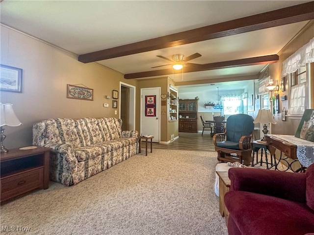 30 Bond St, Niles, OH 44446 - living room featuring beam ceiling and ceiling fan