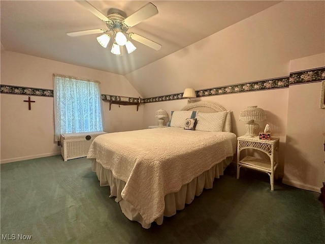 30 Bond St, Niles, OH 44446 - carpeted bedroom with a ceiling fan, lofted ceiling, and radiator heating unit