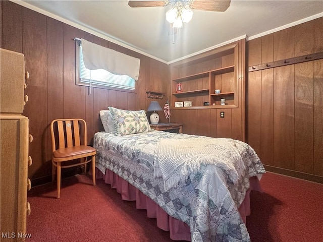 30 Bond St, Niles, OH 44446 - carpeted bedroom with wood walls and ceiling fan