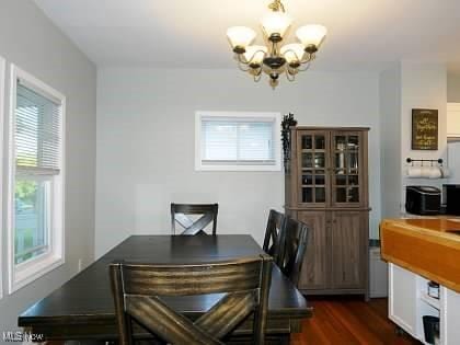 522 Lamont St, Akron, OH 44305 - dining room featuring a chandelier, plenty of natural light, and dark wood-style floors