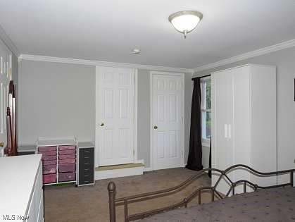 522 Lamont St, Akron, OH 44305 - bedroom with dark colored carpet and crown molding