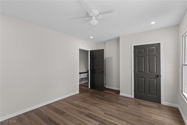 410 Elm St, Martins Ferry, OH 43935 - unfurnished bedroom featuring wood finished floors, recessed lighting, and ceiling fan