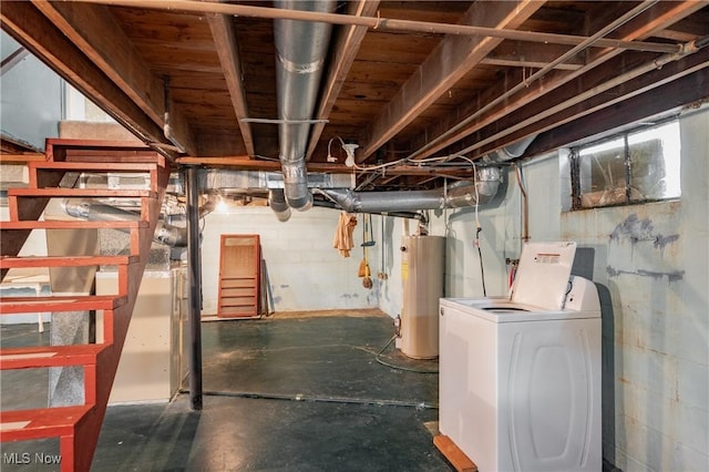 1713 26th St, Parkersburg, WV 26101 - basement with washer / clothes dryer, gas water heater, and concrete block wall