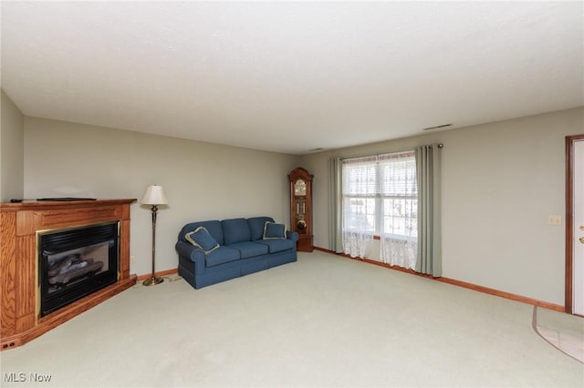373 Chesapeake Cv, Painesville, OH 44077 - carpeted living area featuring baseboards and a glass covered fireplace