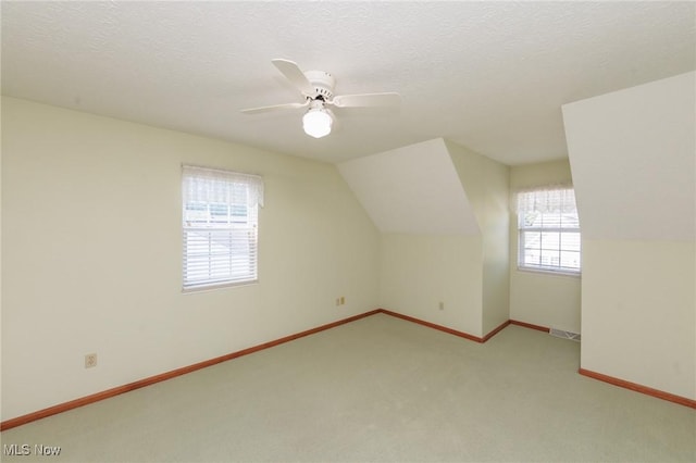 373 Chesapeake Cv, Painesville, OH 44077 - bonus room featuring carpet floors, a ceiling fan, vaulted ceiling, and a textured ceiling