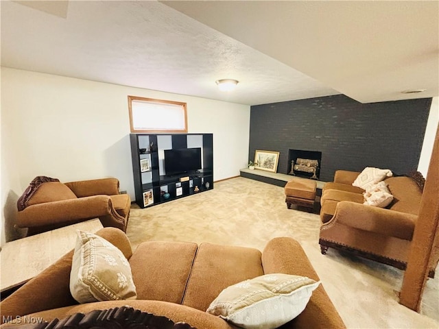 206 E 4th St, Williamstown, WV 26187 - living room featuring carpet and a large fireplace