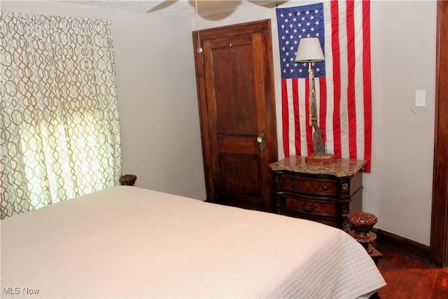 195 W 10th St, Salem, OH 44460 - bedroom with dark wood-style floors and ceiling fan