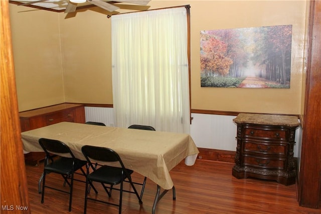195 W 10th St, Salem, OH 44460 - dining space with ceiling fan and wood finished floors