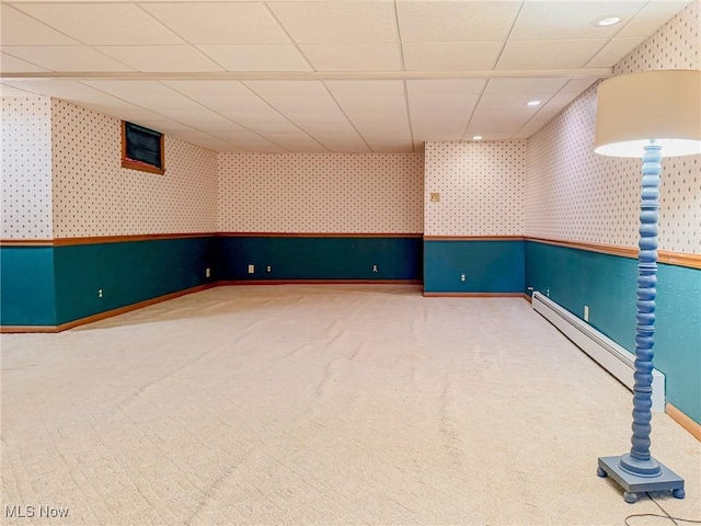 1120 N 5th St, Toronto, OH 43964 - below grade area featuring wallpapered walls, carpet floors, recessed lighting, and a paneled ceiling