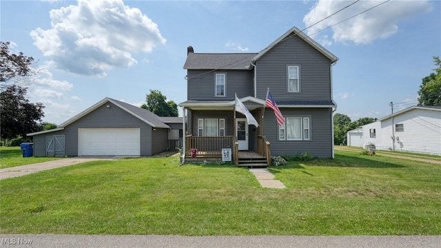217 Mclaughlin Ave, Byesville, OH 43723 - view of front of property with a front lawn, a porch, a chimney, and a garage