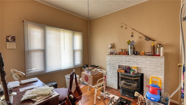 217 Mclaughlin Ave, Byesville, OH 43723 - dining room featuring crown molding, an office area, and a fireplace