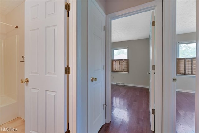 233 Robbies Run, Cortland, OH 44410 - corridor with dark wood-style flooring and a textured ceiling