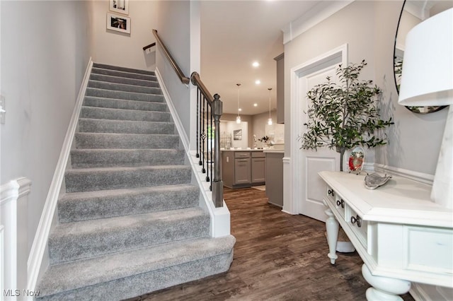 864 Woodside Dr, Westlake, OH 44145 - stairway featuring wood finished floors and recessed lighting