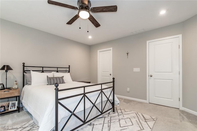 864 Woodside Dr, Westlake, OH 44145 - bedroom featuring light colored carpet, recessed lighting, and ceiling fan