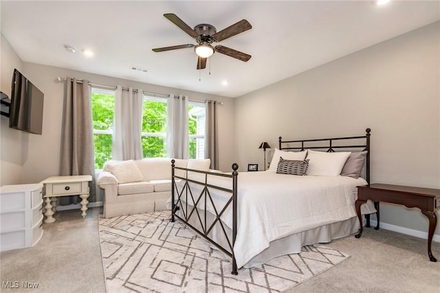 864 Woodside Dr, Westlake, OH 44145 - bedroom featuring light colored carpet, recessed lighting, and a ceiling fan
