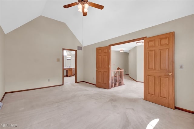 5502 Quail Run, North Olmsted, OH 44070 - empty room with a ceiling fan, light carpet, and high vaulted ceiling