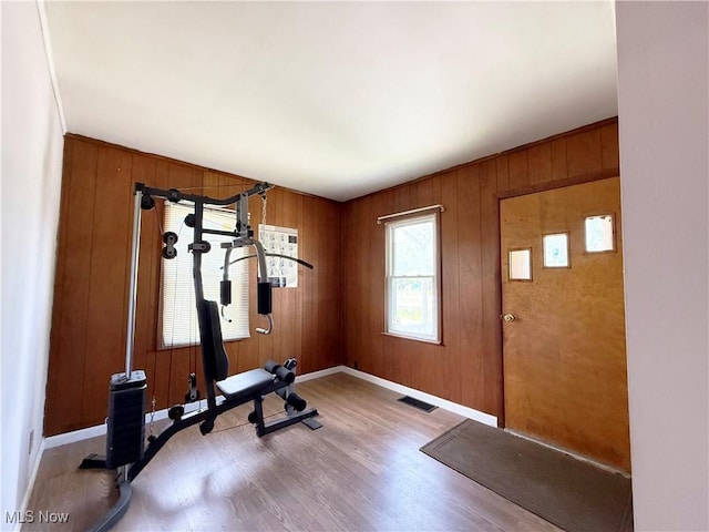 5048 Grove Ave, Lorain, OH 44055 - workout room with wood finished floors and wood walls
