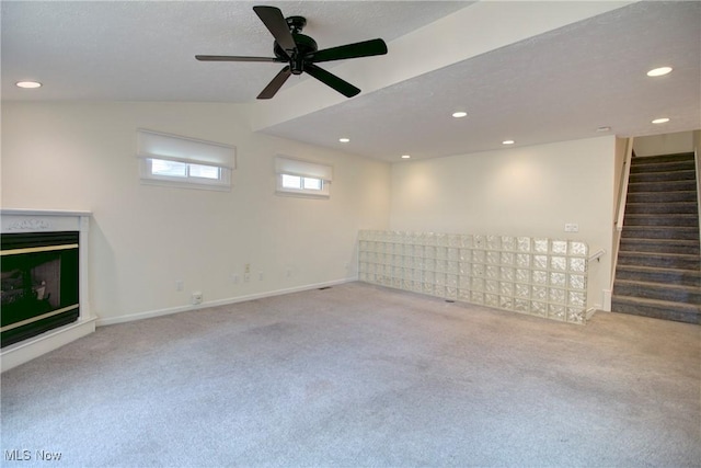 181 Seminary St, Berea, OH 44017 - basement featuring carpet, recessed lighting, stairs, and ceiling fan