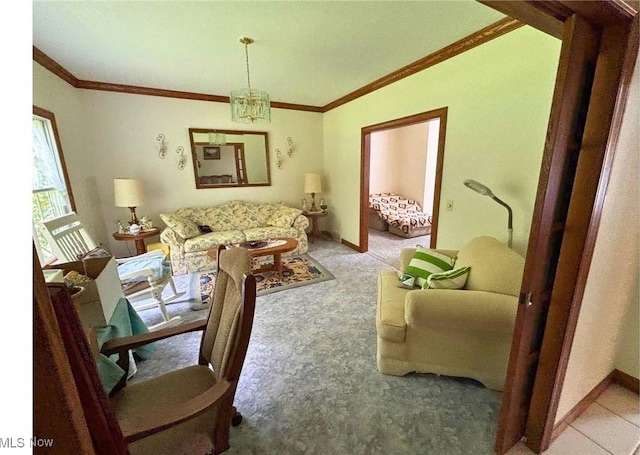 611 Wainwright Rd SE, New Philadelphia, OH 44663 - living room with crown molding and light carpet