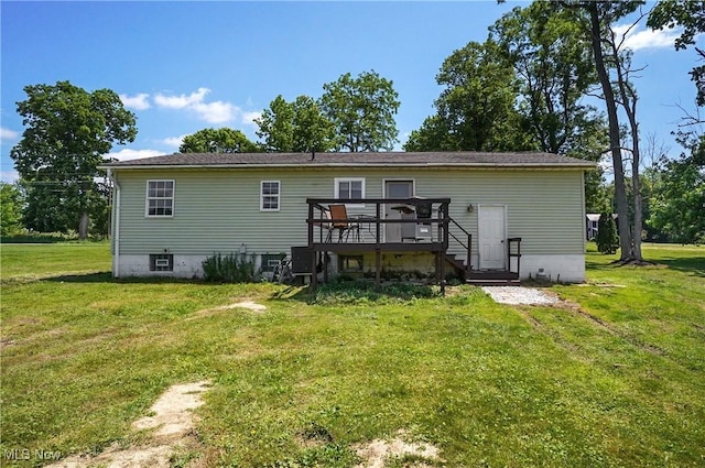 13774 Smith Goshen Rd, Beloit, OH 44609 - back of property with a deck, a yard, and stairs