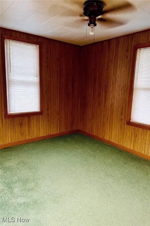 202 Grant St, Newell, WV 26050 - carpeted spare room with healthy amount of natural light, wooden walls, and ceiling fan