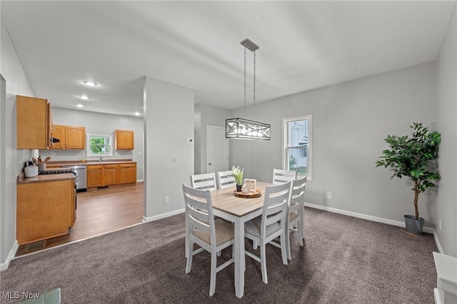 1014 Noble St E, Alliance, OH 44601 - dining space featuring dark colored carpet and recessed lighting