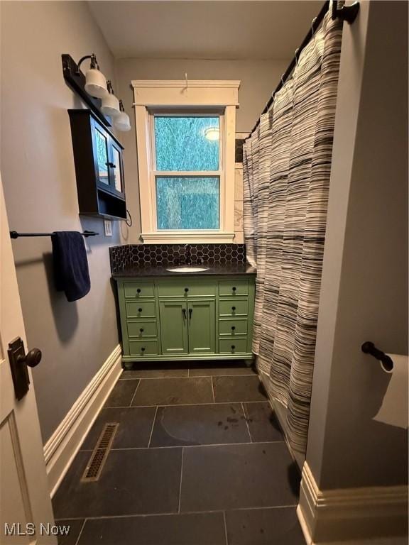 2000 16th St, Parkersburg, WV 26101 - bathroom featuring tile patterned floors, vanity, and a shower with curtain