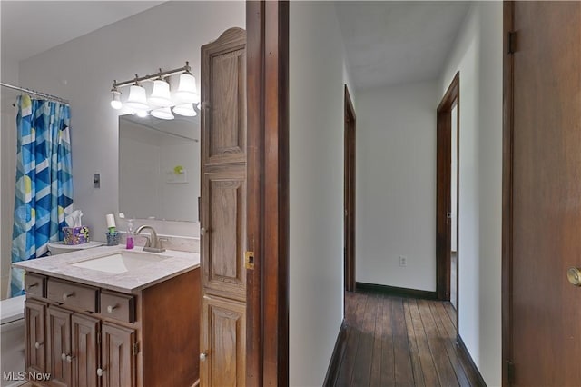 6414 Elk Rd, Canfield, OH 44406 - full bathroom with vanity, hardwood / wood-style flooring, and a shower with shower curtain