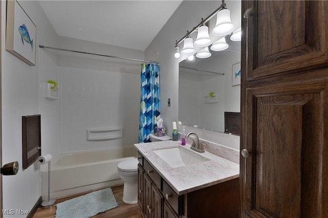 6414 Elk Rd, Canfield, OH 44406 - full bathroom with vanity, wood finished floors, and shower / tub combo with curtain