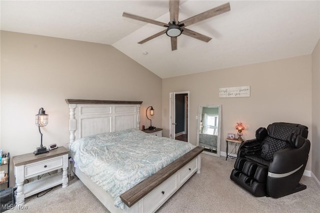 3508 Boos Rd, Huron, OH 44839 - bedroom featuring light colored carpet, lofted ceiling, and ceiling fan