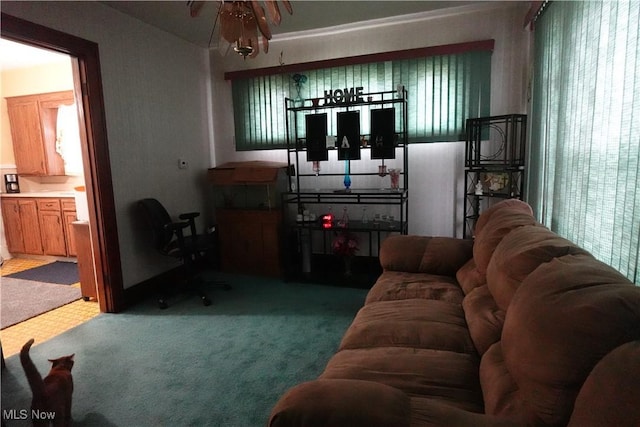 2171 15th St SW, Kenmore, OH 44314 - living area with light carpet and ceiling fan