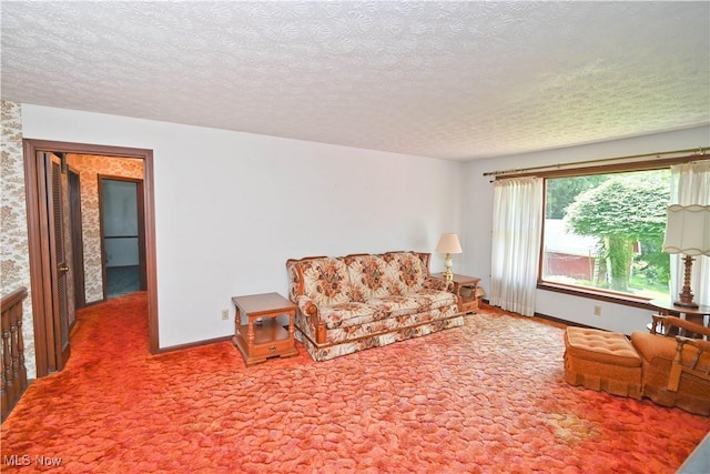 5735 Herbert Rd, Canfield, OH 44406 - carpeted living room with a textured ceiling and baseboards