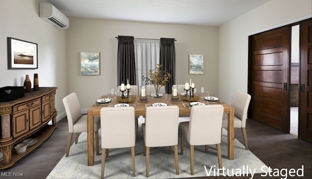 525 Riverside Ave, Wellsville, OH 43968 - dining space with a wall unit AC and dark wood-style floors