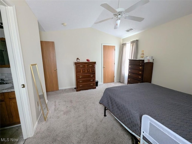 209 Potters Cir, Girard, OH 44420 - carpeted bedroom with vaulted ceiling and ceiling fan